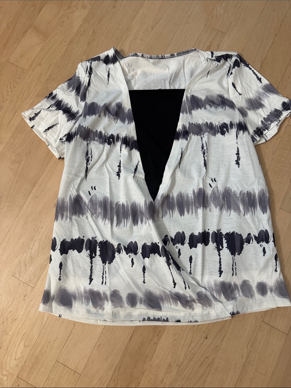 Women’s White and Black Tie-Dye Faux Wrap Front Top